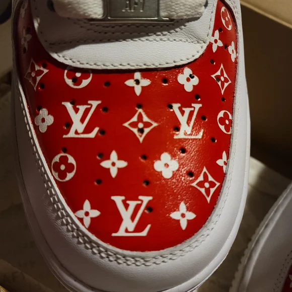 Customized LV -Nike- Air force 1's...Size 10.5 mens...Red/White - Picture 7 of 14